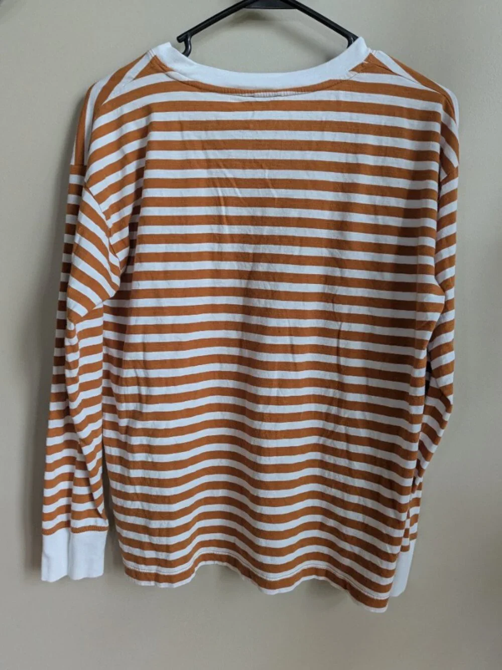 j. crew striped long sleeve tee rust orange white crewneck top size S #735